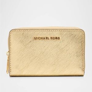 New Michael Kors Metallic Gold Zip-Around Wallet